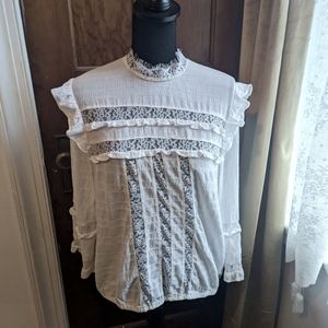 Like New! Express white lace and ruffle blouse. Size Large